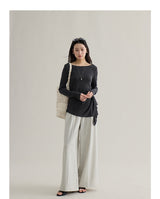High-waisted straight wide slacks