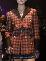 Checked Faux Pearl Crop Suit