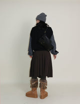 Hakata Stripe Coloring String Knitwear Zip-Up