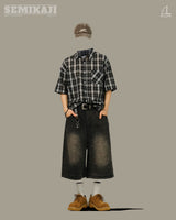 HS Vintage Crack Washing Bermuda Denim Pants