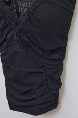 Lace-Trimmed Shirred Smocked Bra Top (Black)