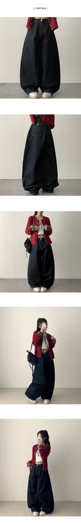 [Short & Basic Selection*] Ig Back Pocket Balloon Fit Raw Fabric Denim Wide Pants