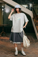 パッチワークフローラルエンブロイダリーTシャツ