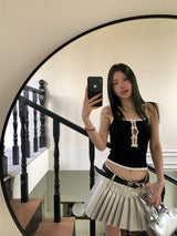 Center ribbon slit sleeveless top