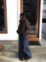 Hino Fluffy Fur Collar Pocket Jumper