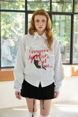 CHARLOTTE CAT RIBBON SWEATSHIRT / WHITE-MELANGE
