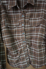 wool cotton shirring checkered long-sleeved shirt