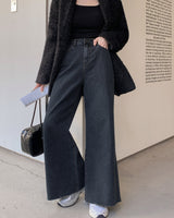 Fleece wide denim pants