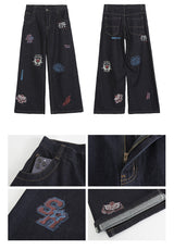 Stamp dark blue straight denim pants