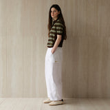 Striped Collar Short Sleeve Knit_Brown