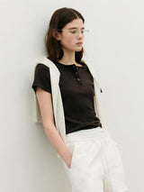 NUBASIC ヘンリーネック Tシャツ チャコール