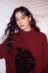 High-collared woolen reversible embroidered sweater for winter