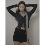 STITCH SLIM MUFFLER-GRAY