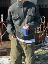 Two pocket high neck knit zip up(2color)