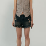 FRINGE DENIM SHORTS (BLACK)
