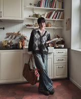 ハーバーズアーガイル カラーマッチングニットカーディガン