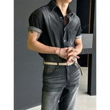 [MUSCLE FIT] Slit snap button denim shirts (3color)