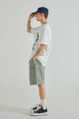 PATCH POINT NYLON CARGO HALF PANTS - KHAKI