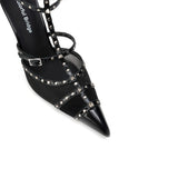 Colorful Bridge丨Net Yarn Rivet Spliced High Heels with Ankle Strap and Thin Pointed Toe for Women