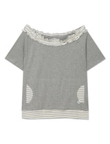 STRIPE FRILL OFF-SHOULDER(GREY)