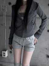 studded slim fit hooded zip-up (2color)