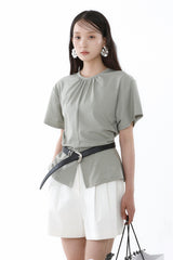 SHIRRED ROUND TOP_SMOKE GREEN
