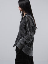 (UNISEX) ダイメッシュフードジップアップニット