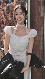 fine cotton square mini puff ops lace tie set