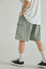 PATCH POINT NYLON CARGO HALF PANTS - KHAKI