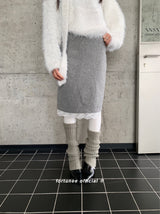 gray lace midi wool skirt