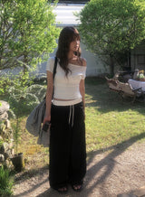 Se-eun Color Matching Nylon Wide Pants