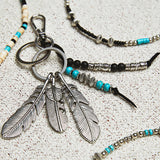 navajo feather & beads keyring black