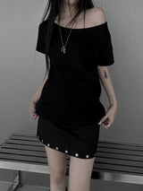 ルーズフィットベーシックオフショルダーT (4color)