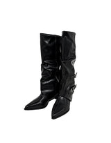 Double Buckle Shirred Stiletto Long Boots