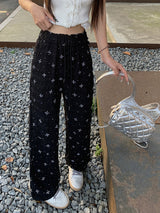 Lace ribbon banding wide pants