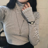 [BELLIDE MADE] 3 colors, stripe finger hole turtleneck T-shirt
