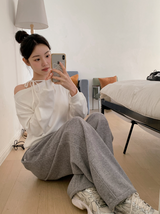 #One Shoulder Ribbon Loose Fit Sweat Shirt (4color)