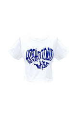 HEART SLOGAN CROP T-SHIRT / BLUE