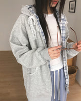 Kidder Check lace oversized-fit hooded zip-up