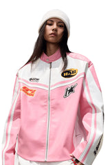 バービーピンクエンブロイダードレーシングジャケット