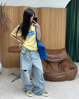 デッケン ダメージ ワイド デニム パンツ
