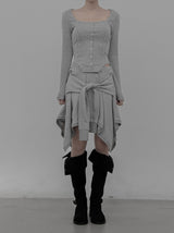 Knotted Unbalanced Sweat Midi Skirt