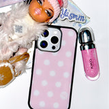 s ドット. (pinkwhite) グラスバンパーiPhoneケース