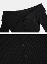 Off-Shoulder Ribbed Slit Cardigan