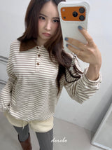 ウールナッピングカラーストライプロングスリーブTシャツ