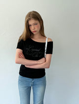[ORIGINAL] Focus Off-shoulder Glitter Short Sleeve T-Shirt