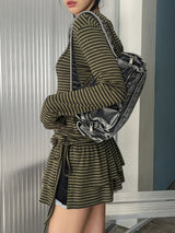 Berry Stripe Hood Flare Wrap Skirt Set