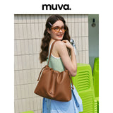 muva. Genuine‑Leather Cloud Tote Bag for Women, 2024 New Large‑Capacity Commuter Bag, Cotton‑Candy Original Design, New Arrival Apr 16