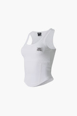 Womens ラウンドカバーステッチタンクトップ (White)
