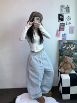 フリース 🤍🐏ラインポイントバルーンロングパンツ 🤍🩶🖤3カラー
